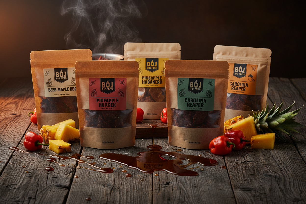"Beef Jerky bold artisan small-batch beef jerky collection Carolina Reaper Beer Maple Pineapple Mango Habanero ships nationwide"