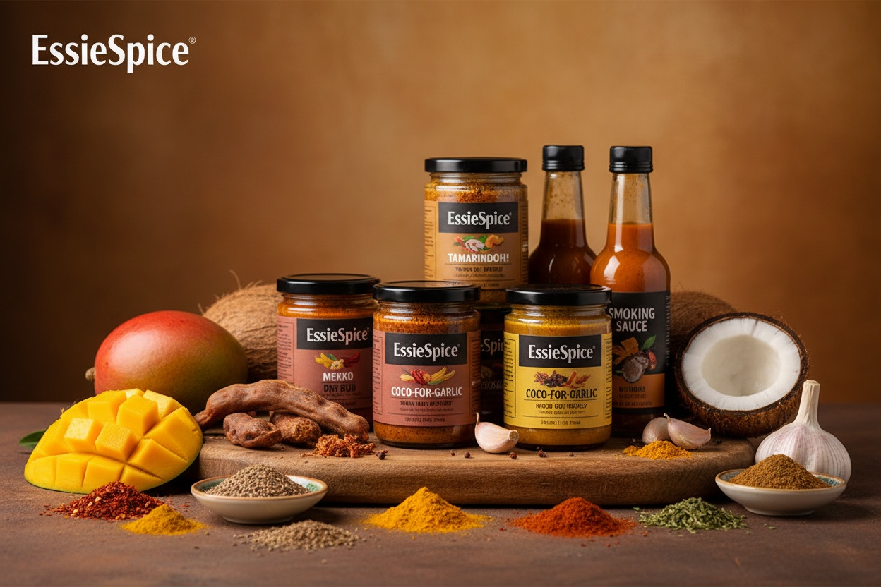 EssieSpice vegan West African spice blends smoking sauce collection tamarind mango garlic