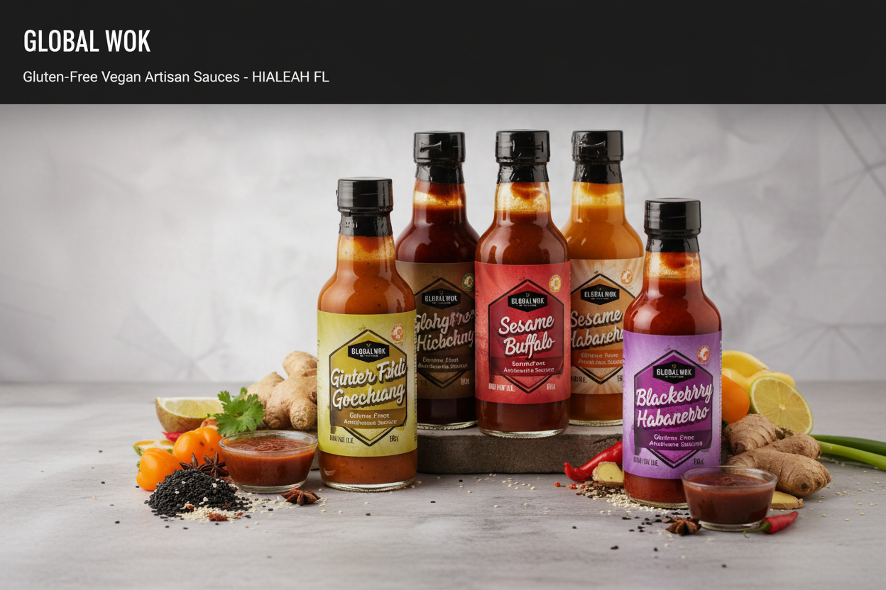Global Wok gluten-free vegan cooking sauce hot sauce collection ginger teriyaki Korean BBQ habanero