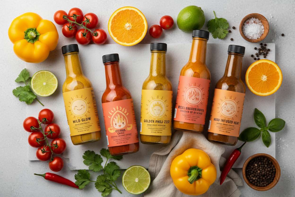 Mild Heat collection of approachable small-batch craft hot sauces with bold flavor and gentle heat perfect for everyday cooking and gifting