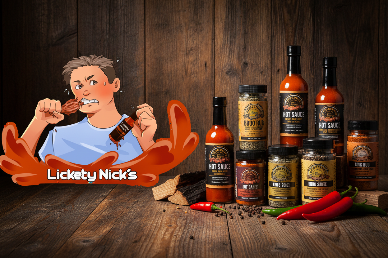 Lickety Nick's bold small-batch hot sauce BBQ rubs and seasoning collection handcrafted in Ohio with real ingredients and bold flavor