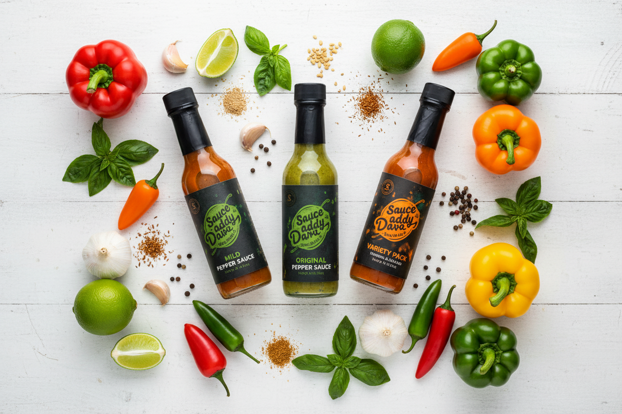Sauce Daddy LLC all-natural vegan handcrafted pepper sauce collection lime basil Huntsville AL