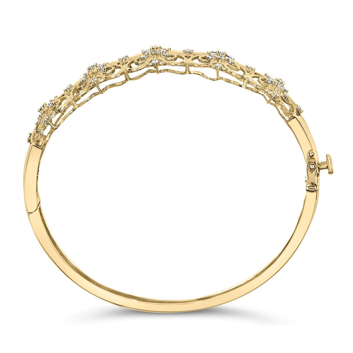 14K Gold 1.00 Cttw Diamond Vintage Inspired Floral Bangle Bracelet (H-I Color, SI1-SI2 Clarity) - 7.75" Inches