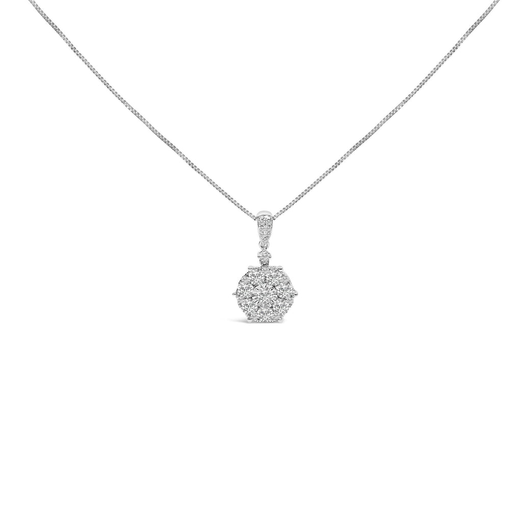 14K White Gold 1 1/5 Cttw Diamond Composite Cluster Pendant Necklace (F-G Color, VS2-SI1 Clarity) - 18" Inches