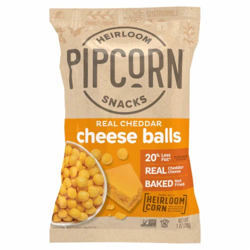 Pipcorn Cheddar Cheese Balls, 1 oz (Case of 6)