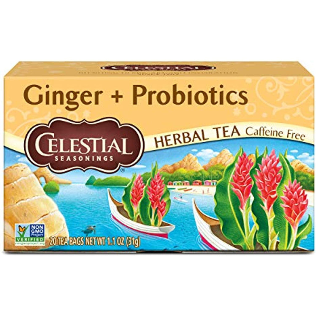 Celestial Seasonings Tea Ginger with Probiotics, 16 Bag Case (6 Pack)