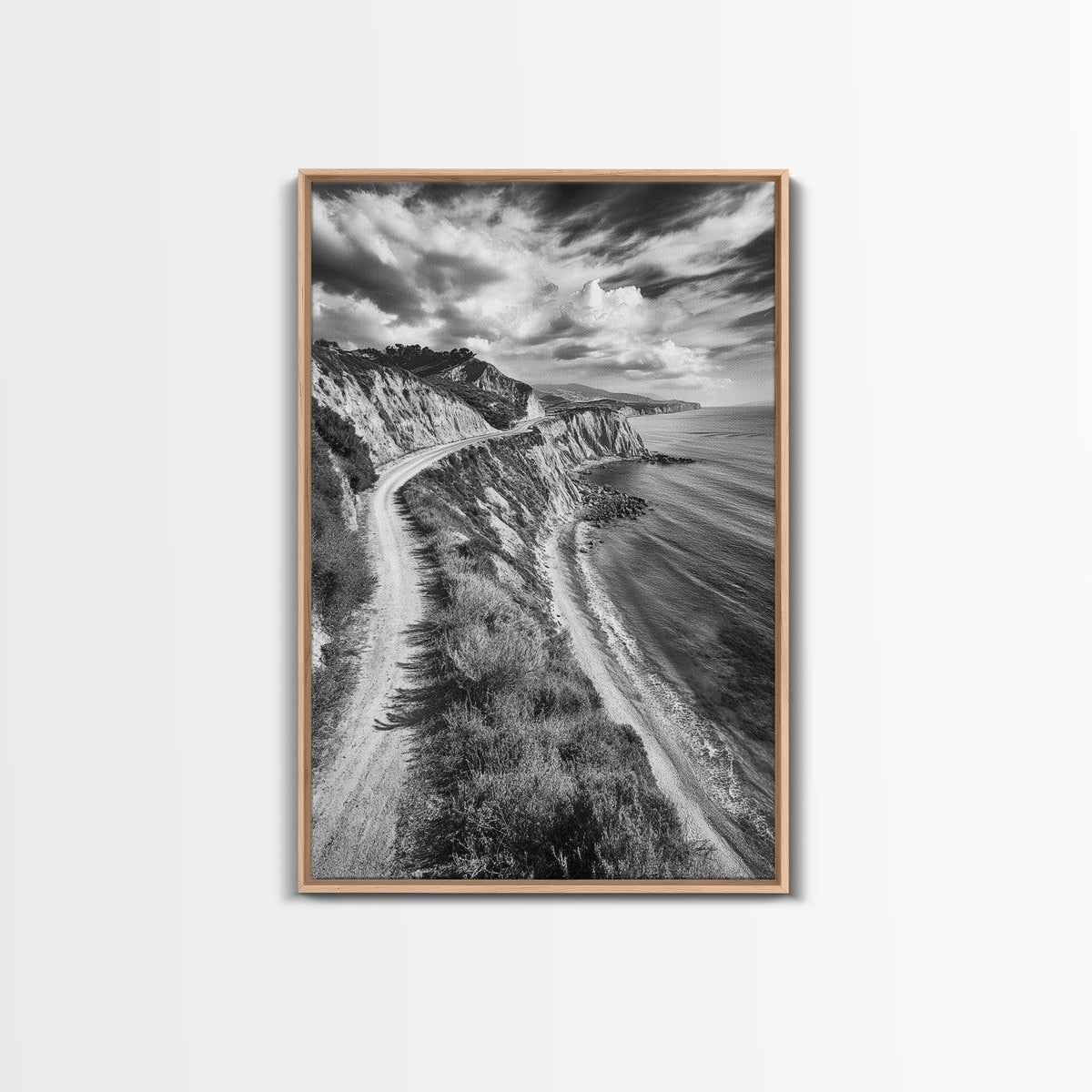 Coastal Mountain Trail, Ocean View, Travel Photography, Framed Canvas Print, Scenic Landscape Art, Office or Hallway Wall Art
