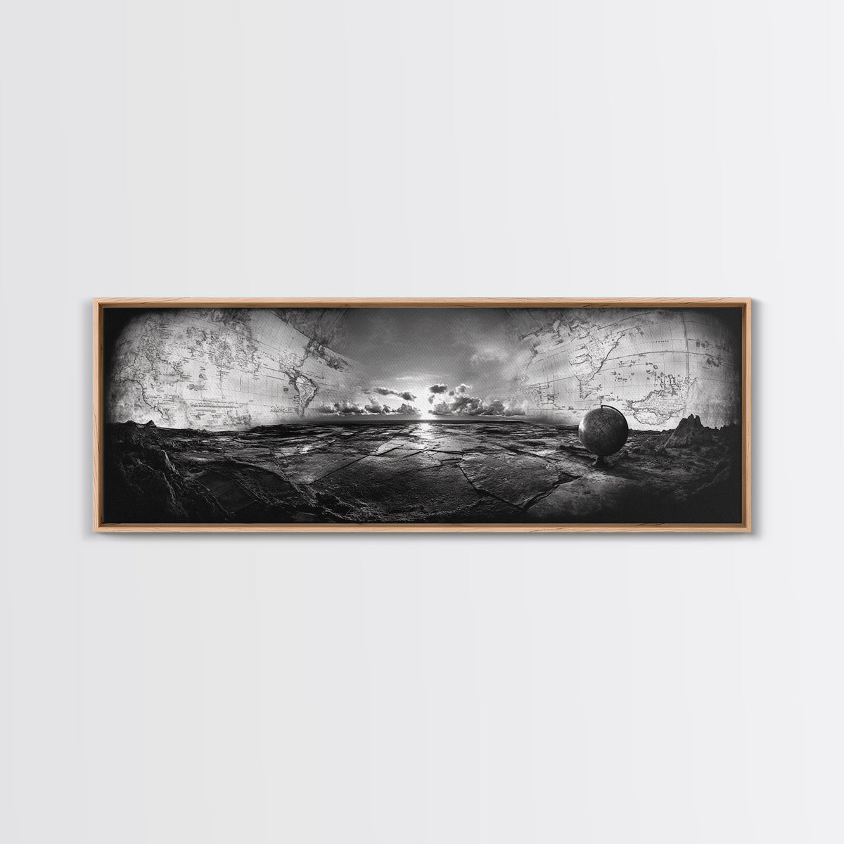 World Map, Globe Horizon, Explorer’s Dream, Canvas Print, Travel Wall Art, Surreal Photography, Study Room Adventure Decor