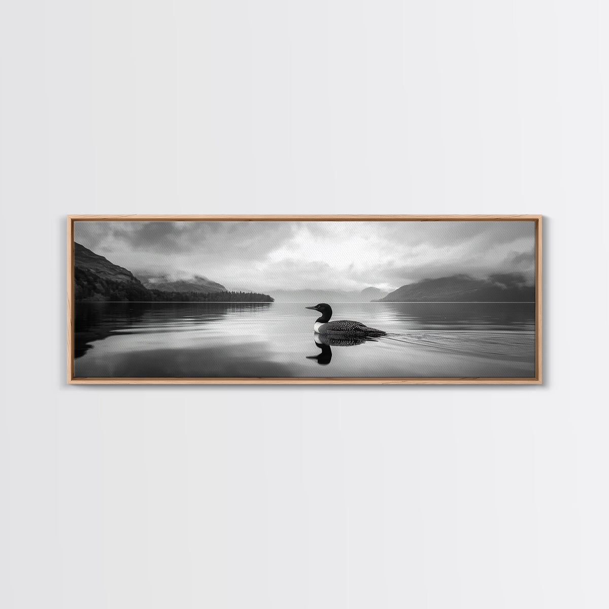 Loon Lake, Misty Reflection, Quiet Morning, Framed Canvas Print, Cabin Wall Art, Nature Lover Gift, Rustic Lakehouse Decor