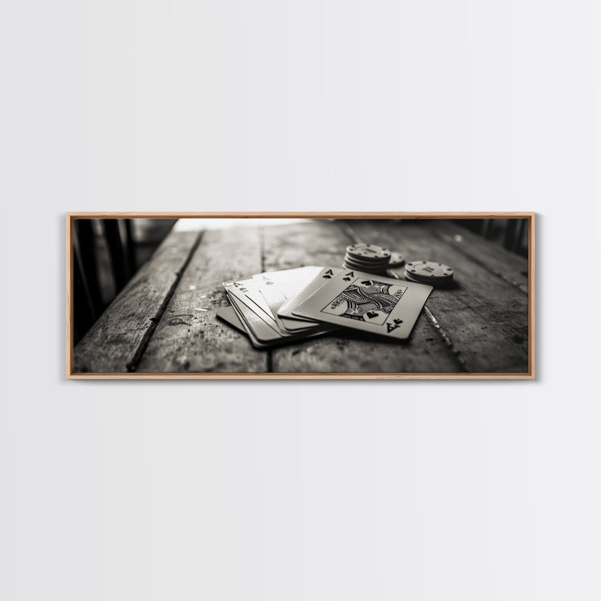 Poker Aces, Casino Vibes, Vintage Cards, Framed Canvas Print, Game Room Art, Man Cave Decor, Moody Black and White Wall Art