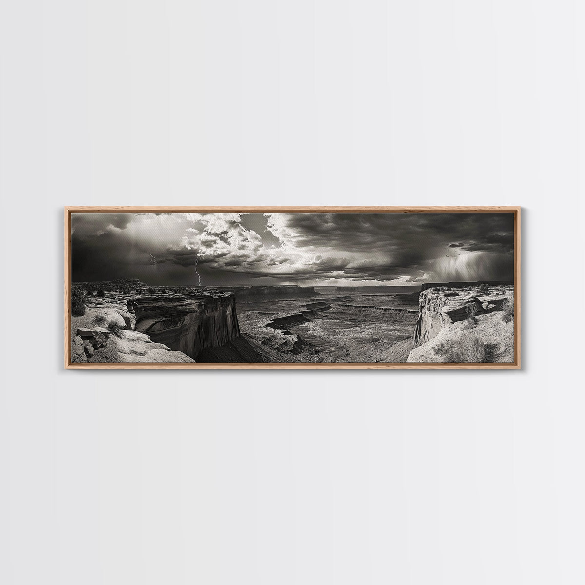 Canyon Storm, Desert Lightning, Dramatic Skies, Framed Canvas Print, Rustic Landscape Wall Art, Living Room Western Decor