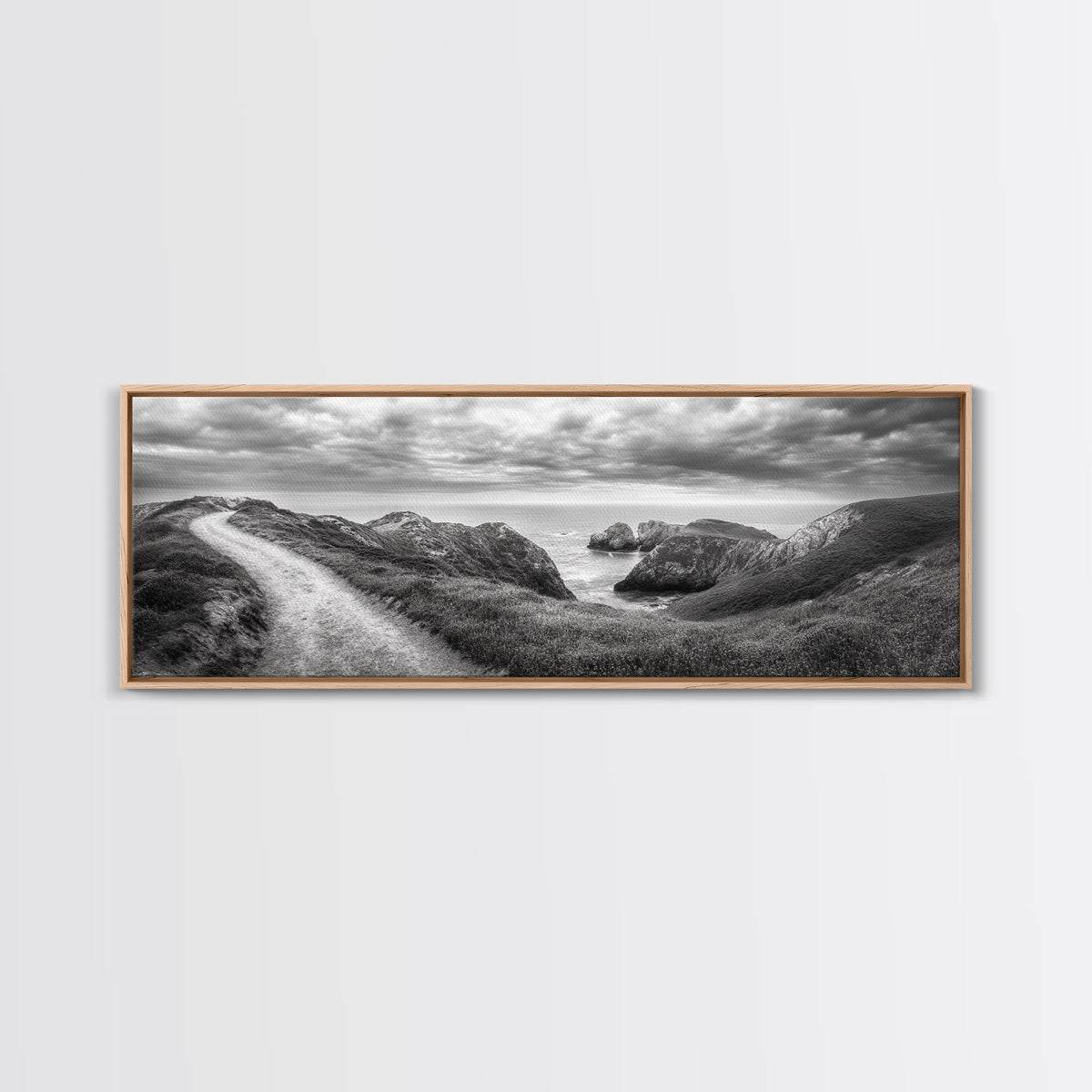 Cliff Path, Sea Escape, Moody Sky, Adventure Trail, Canvas Print, Modern Entryway Wall Art, Travel Photography, Nature Scene