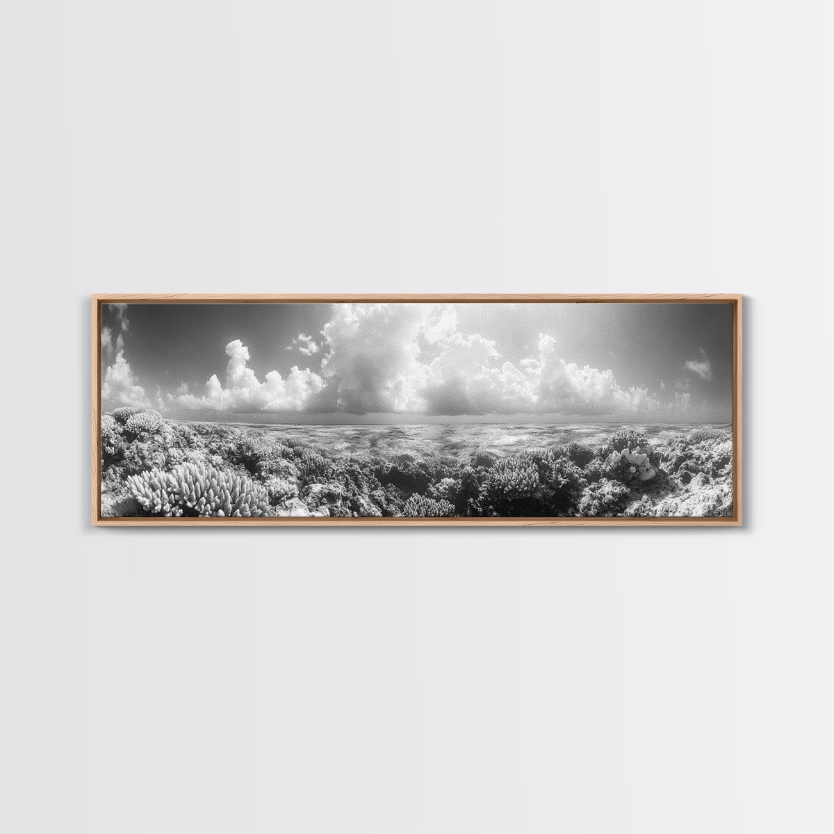 Coral Reef, Ocean Horizon, Cloudscape, Canvas Print, Underwater Nature Photography, Bathroom Wall Art, Marine Coastal Decor