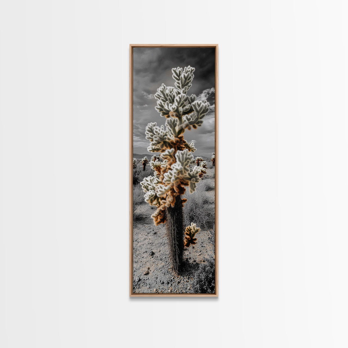 Cholla Cactus Desert, Southwestern Nature Scene, Spiky Plant Decor, Framed Canvas Print, Minimalist Boho Art, Sunroom or Entryway Style