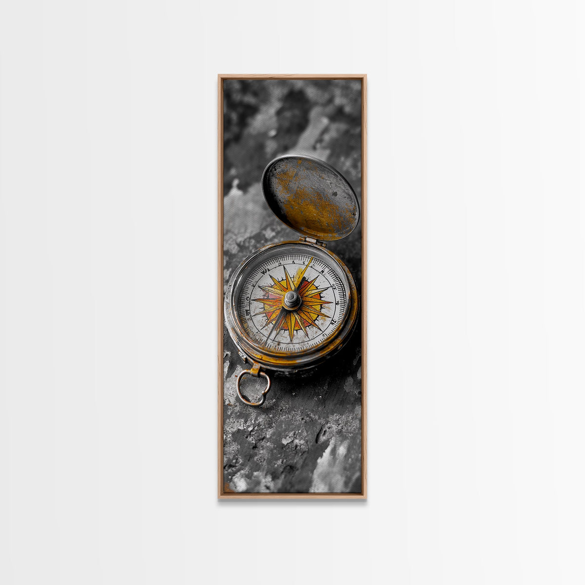 Antique Compass, Wanderlust Charm, Vintage Travel Art, Framed Canvas Print, Rustic Decor, Library or Study Wall Art, Adventure Seeker Gift