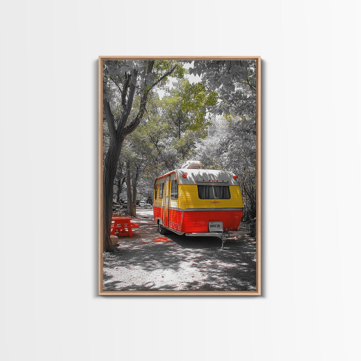 Retro Camper Van, Forest Escape, Travel Wall Art, Framed Canvas Print, Vintage RV Art, Nature Adventure Decor, Fall Vibes