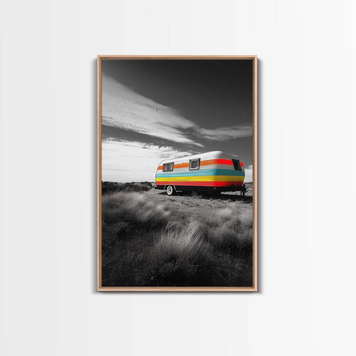 Retro Trailer, Desert Scene, Color Pop Photography, Canvas Print, Vintage Camper Art, Travel Lover Gift, Boho Decor, Office Wall Art