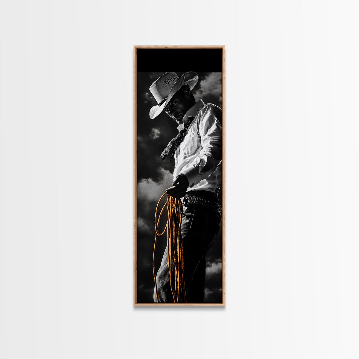 Cowboy Roping Art, Framed Canvas Print, western décor, rustic wall art, moody art, cowgirl painting, gift idea,southwest wall art