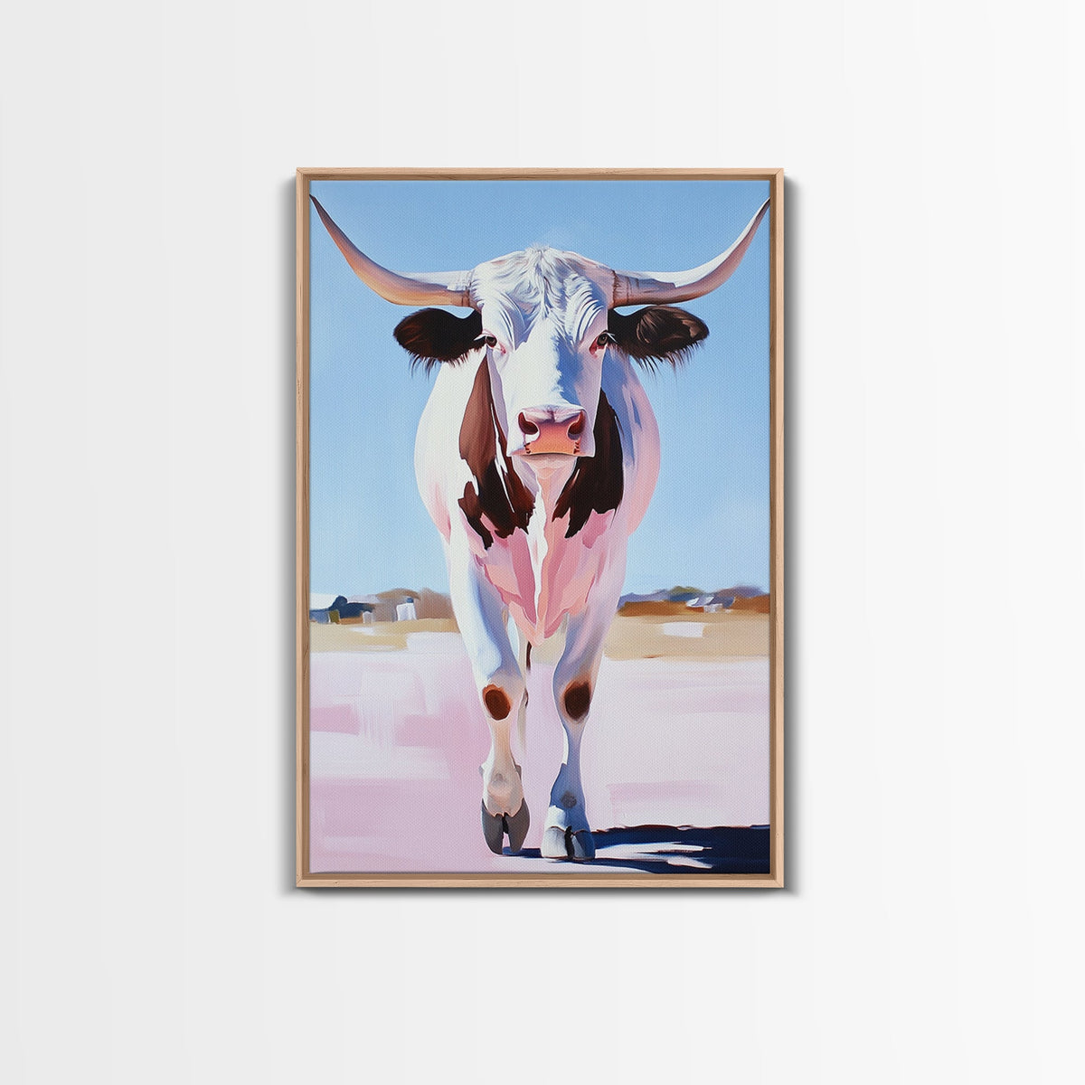 Texas Longhorn Portrait, cowboy art, rustic decor, farmhouse art, vintage horse art, moody art, southwest wall art, Canvas Print