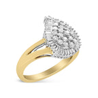 14K Yellow and White Gold 1.00 Cttw Round and Baguette-Cut Diamond Ballerina Cocktail Ring (H-I Color, SI2-I1 Clarity)