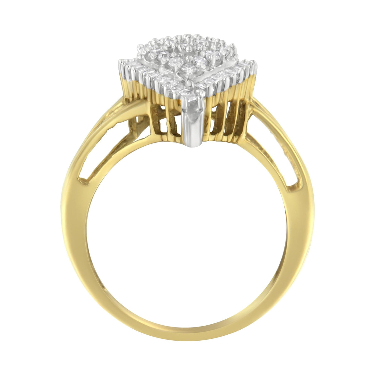 10K Yellow Gold 1/2 Cttw Round and Baguette-Cut Diamond Pear Ring (I-J Color, I1-I2 Clarity)