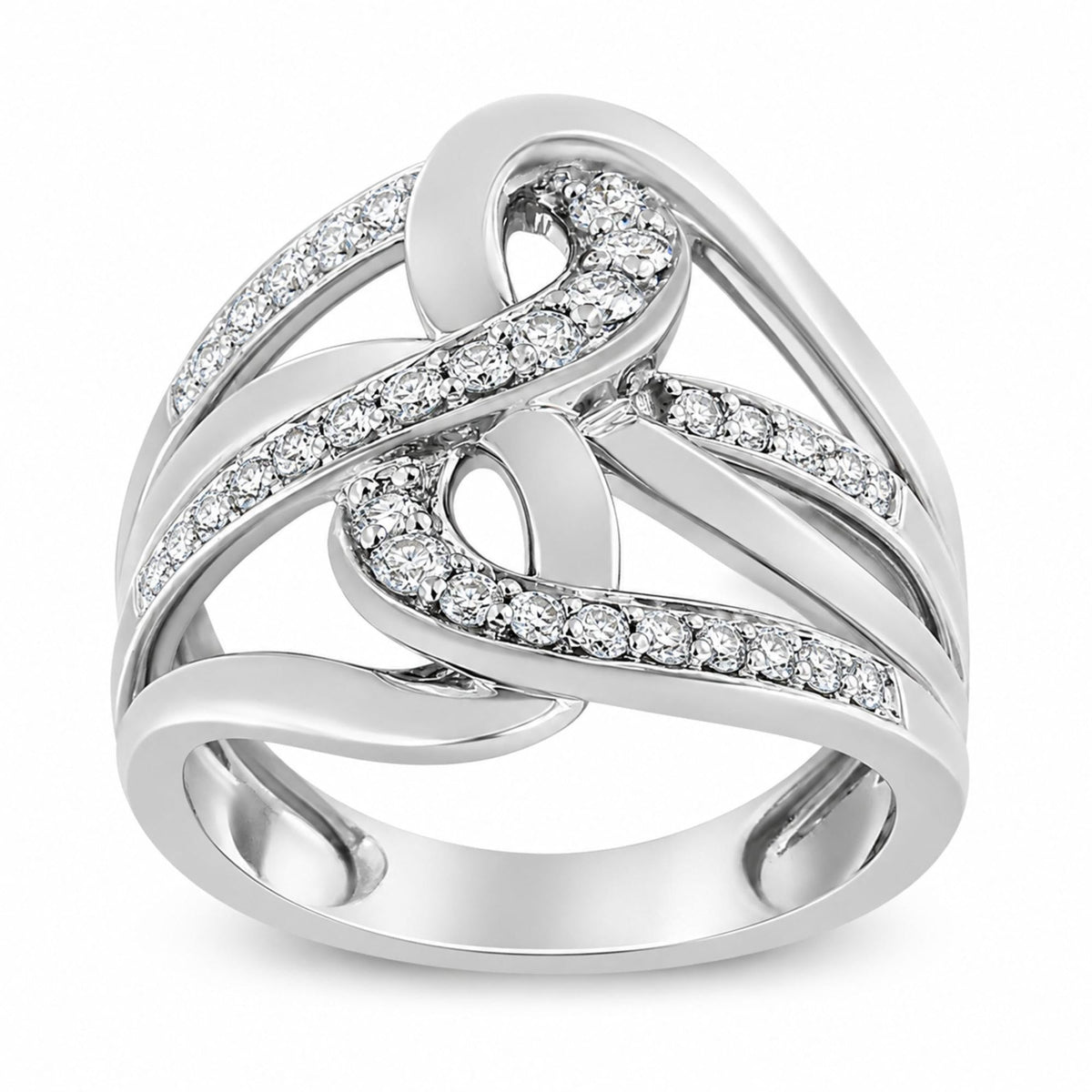 10K Gold 1/2 Cttw Diamond Intertwined Loop Bypass Ring