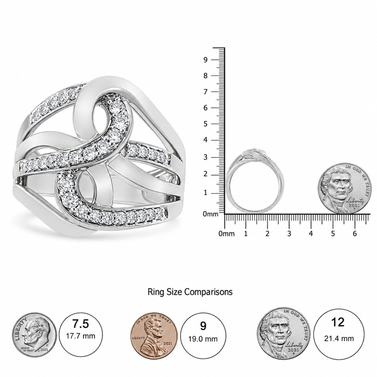 10K Gold 1/2 Cttw Diamond Intertwined Loop Bypass Ring