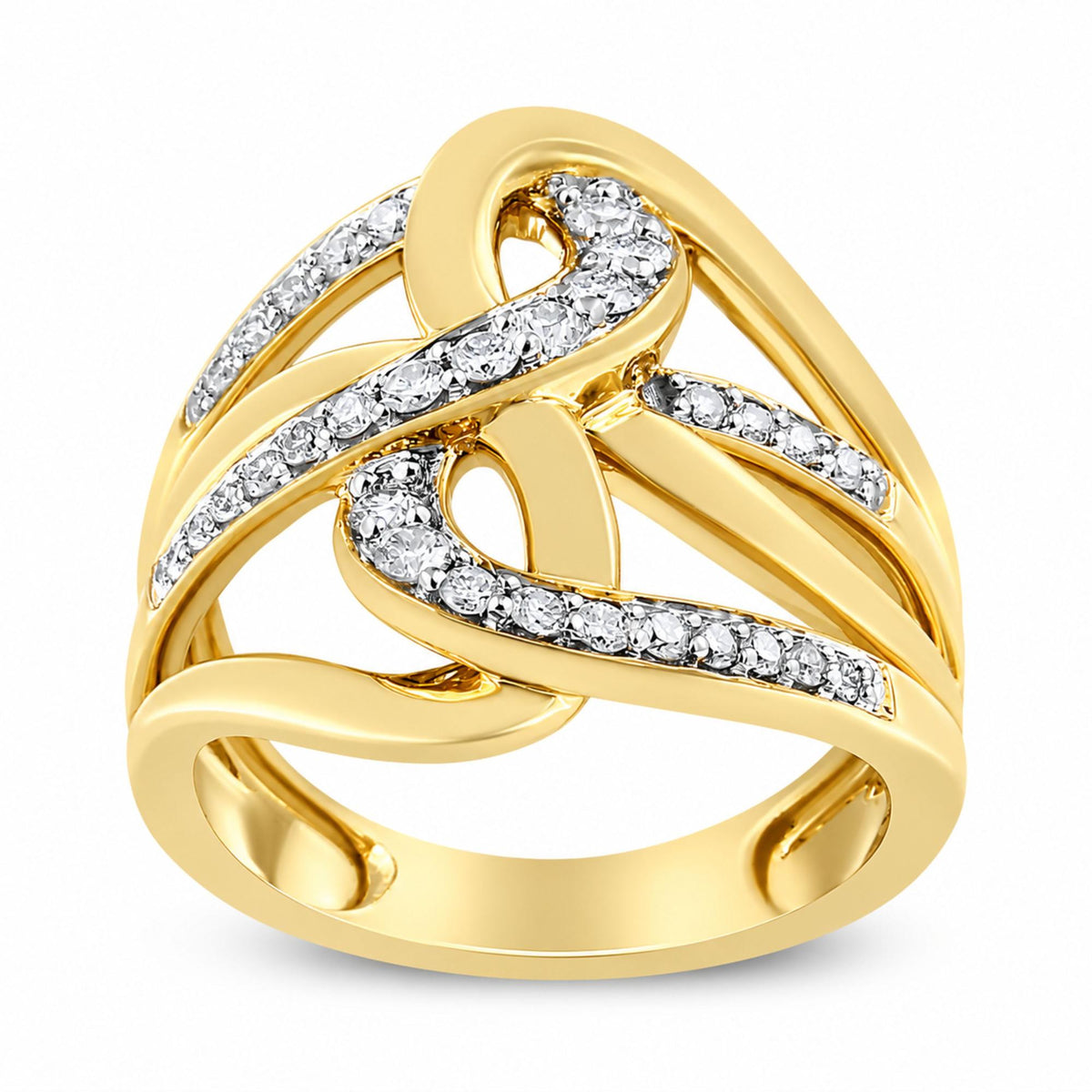 10K Gold 1/2 Cttw Diamond Intertwined Loop Bypass Ring