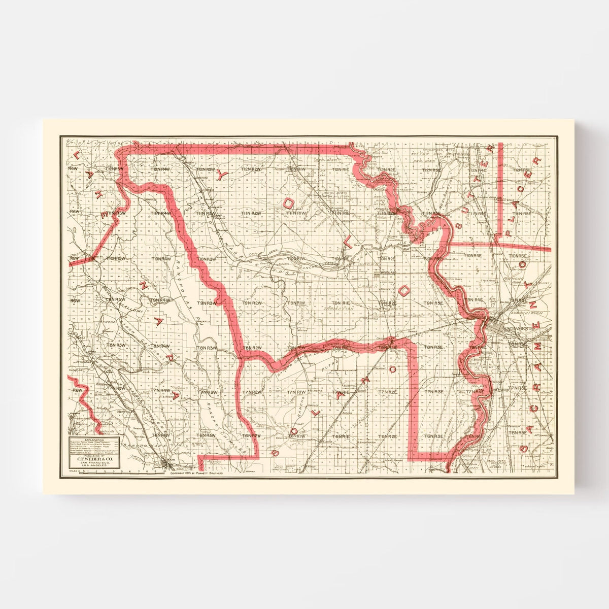 Vintage Map of Yolo County, California 1914