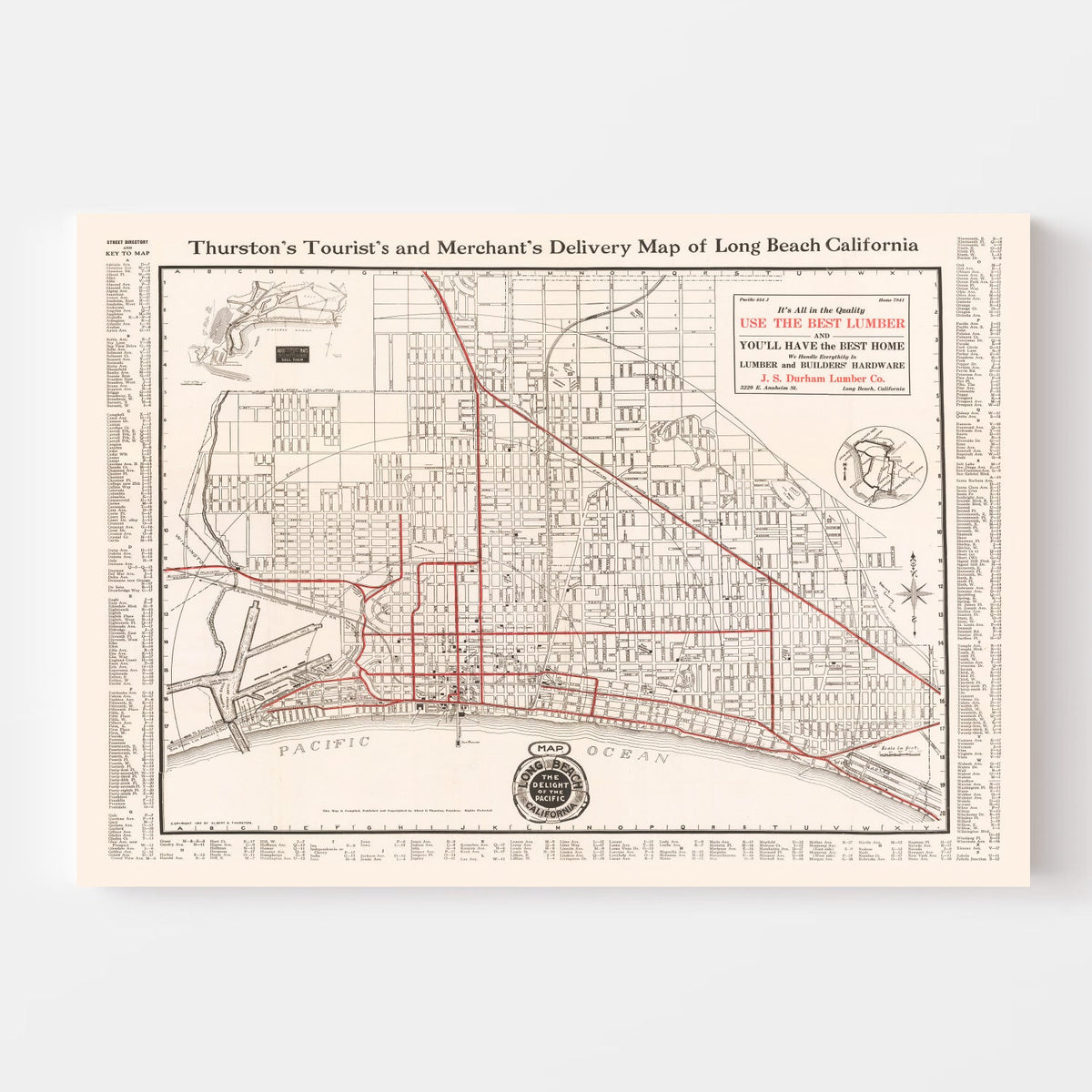 Vintage Map of Long Beach, California 1913