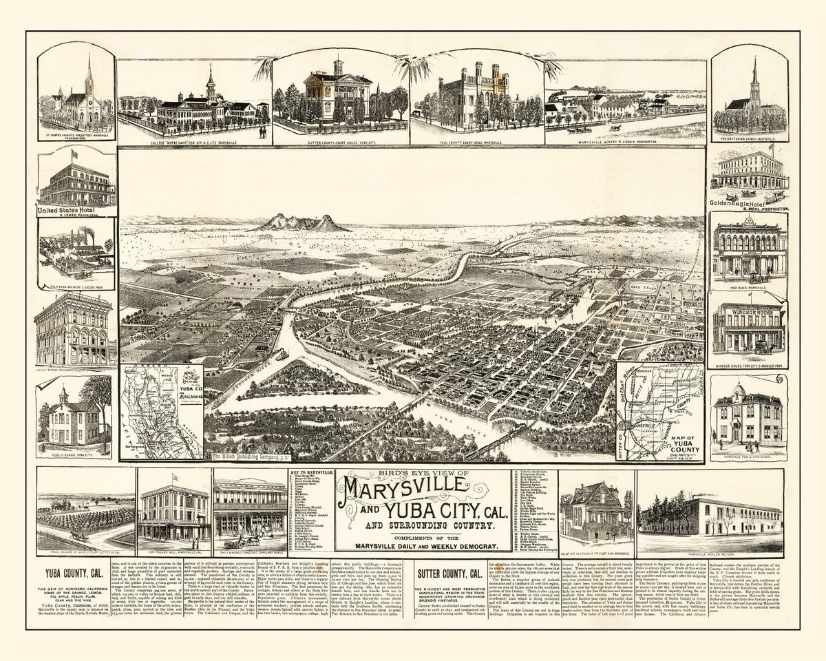 Vintage Map of Yuba, California 1888