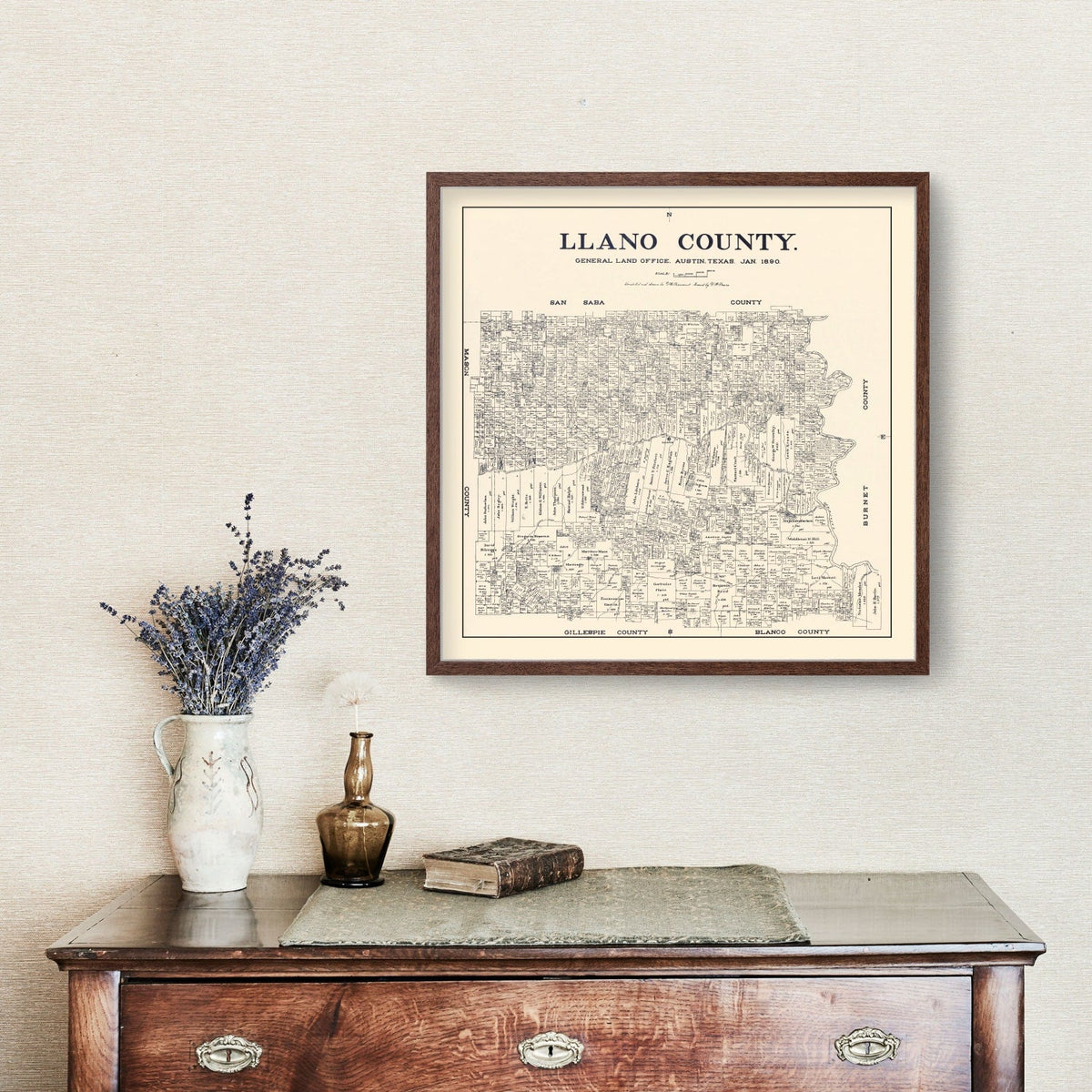 Vintage Map of Llano County, Texas 1890