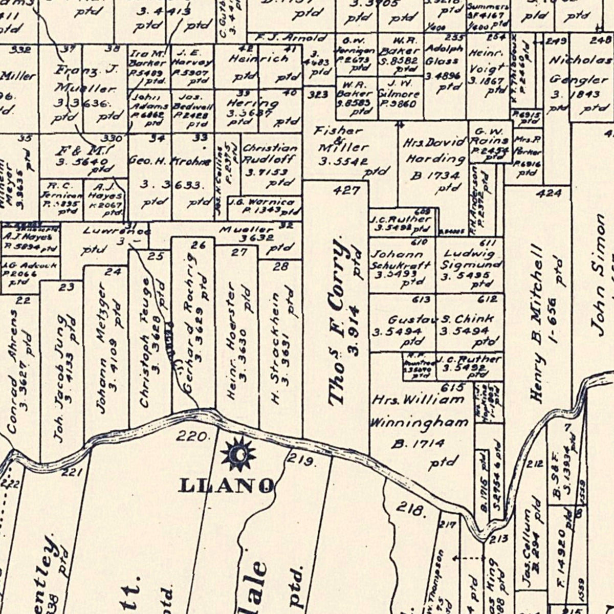 Vintage Map of Llano County, Texas 1890