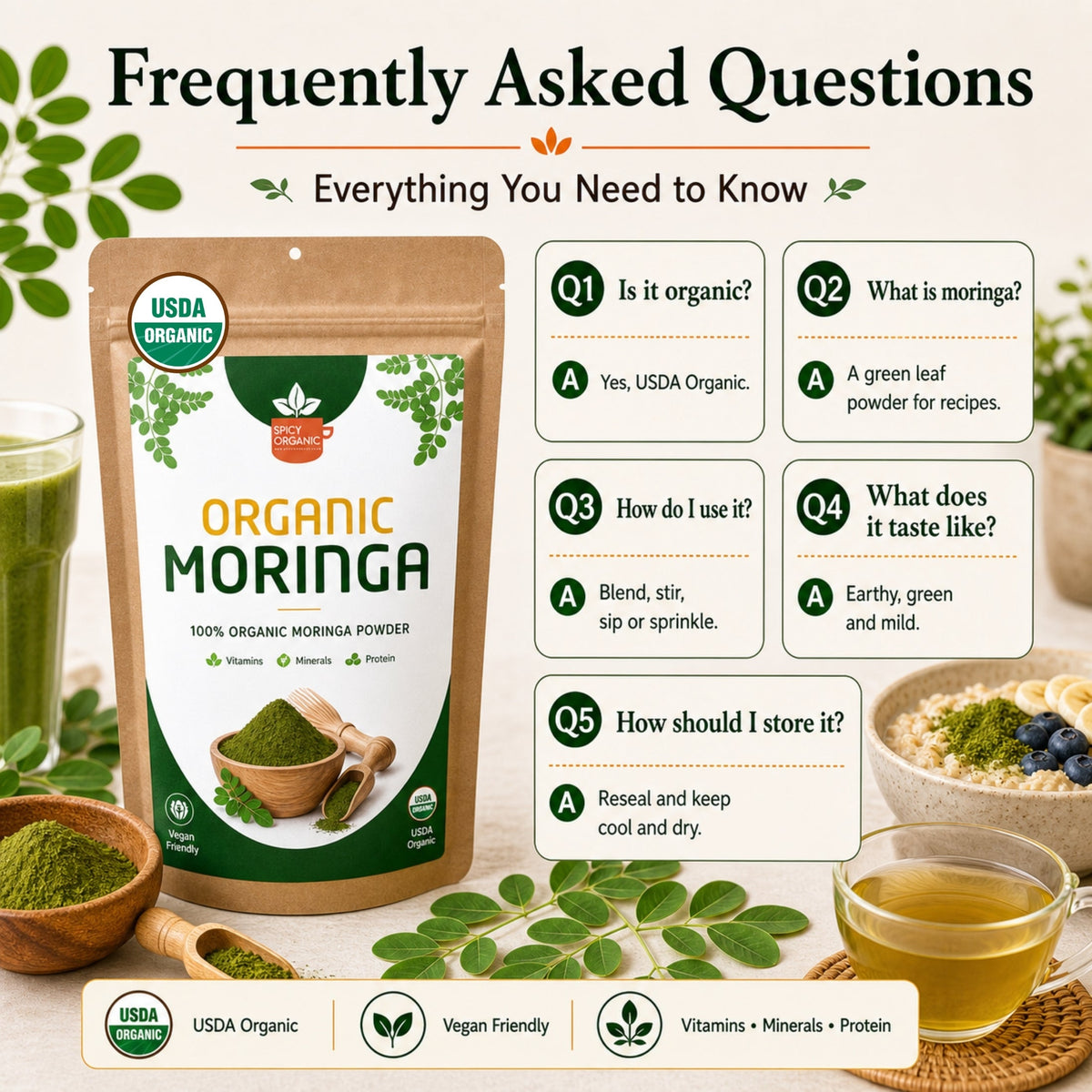Organic Moringa Powder – For Smoothies & Golden Milk