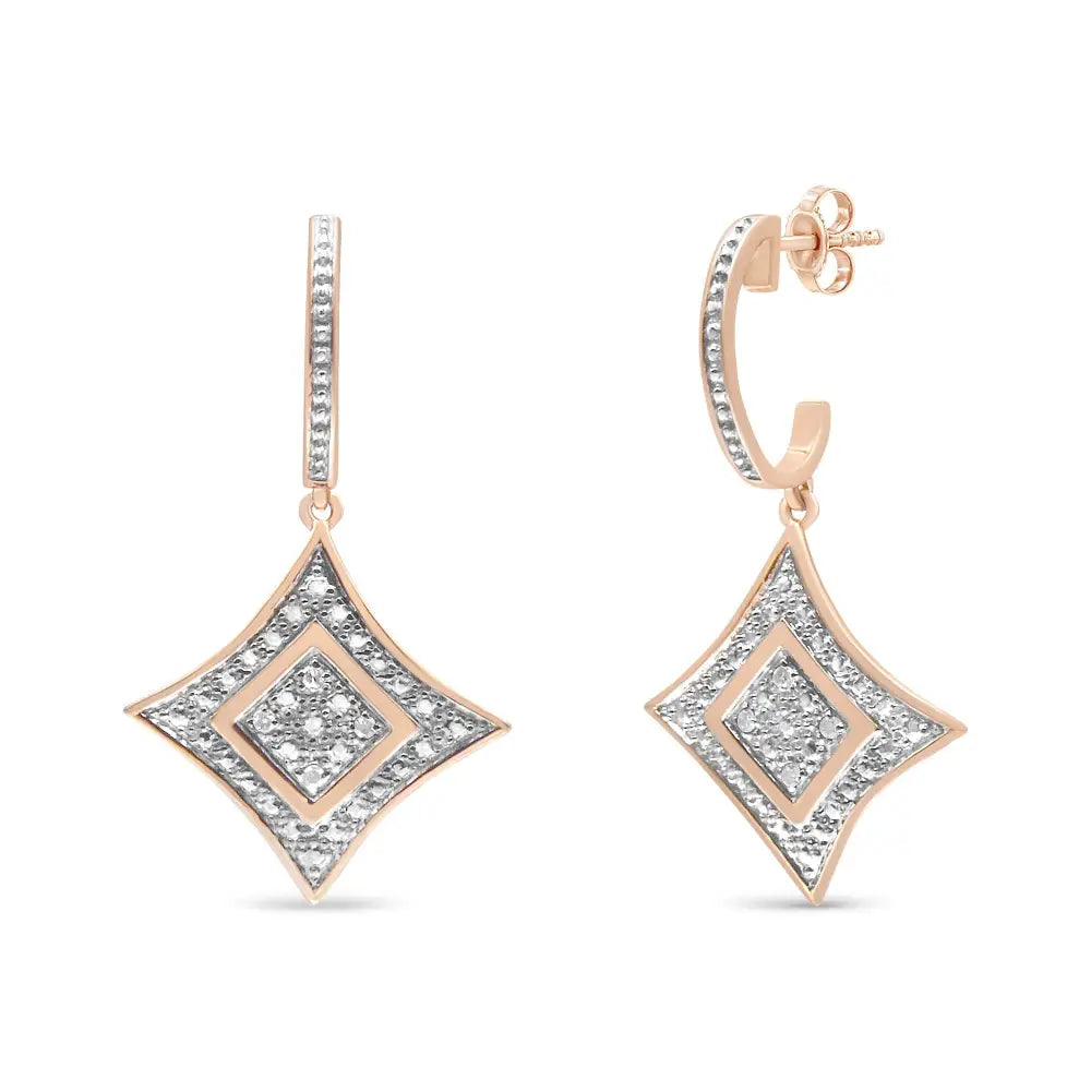 Diamond cushion dangle earrings in 10k rose gold plated sterling silver bijoux-nyc direct