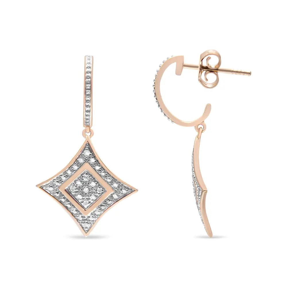 Diamond cushion dangle earrings in 10k rose gold plated sterling silver bijoux-nyc direct
