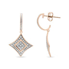 Diamond cushion dangle earrings in 10k rose gold plated sterling silver bijoux-nyc direct