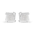 1/2 cttw princess diamond square swirl stud earrings in 10k white gold bijoux-nyc direct