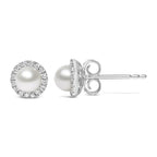 10k white gold 4.5mm freshwater pearl and 1/7 cttw diamond halo earrings bijoux-nyc direct