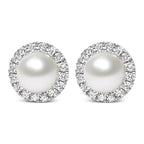 10k white gold 4.5mm freshwater pearl and 1/7 cttw diamond halo earrings bijoux-nyc direct