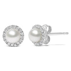 10k white gold 4.5mm freshwater pearl and 1/7 cttw diamond halo earrings bijoux-nyc direct