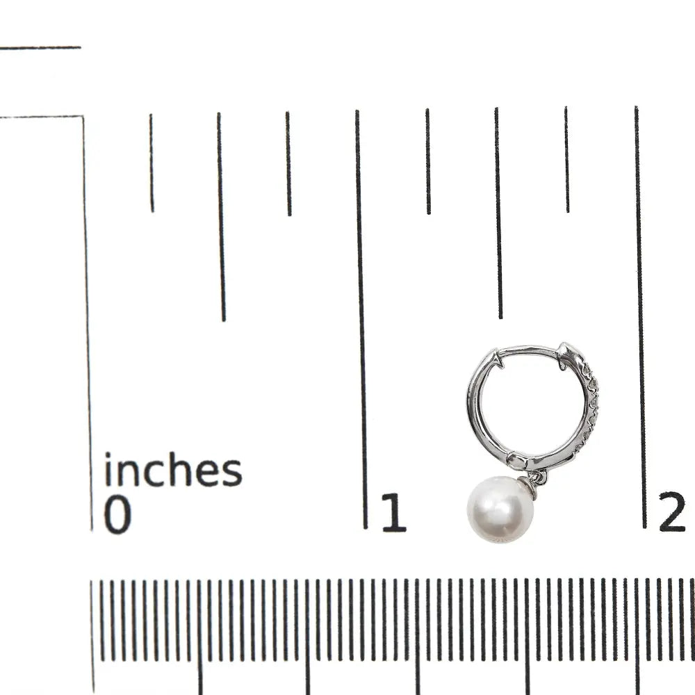 Freshwater pearl and diamond drop huggie earrings in 10k white gold 6mm bijoux-nyc direct