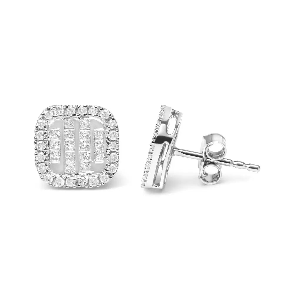 1/2 cttw diamond composite and halo stud earrings in 10k white gold bijoux-nyc direct