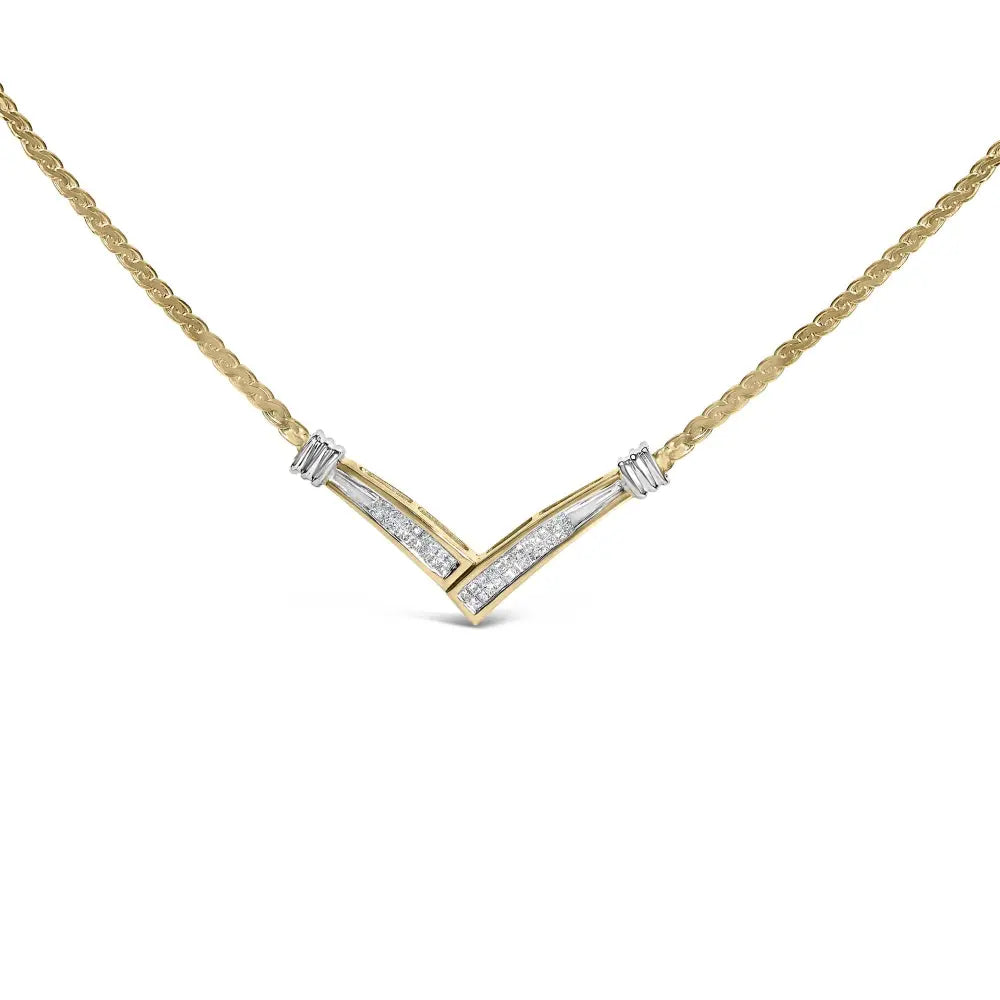1/2 cttw princess cut diamond v shape two tone 10k gold franco necklace bijoux-nyc direct
