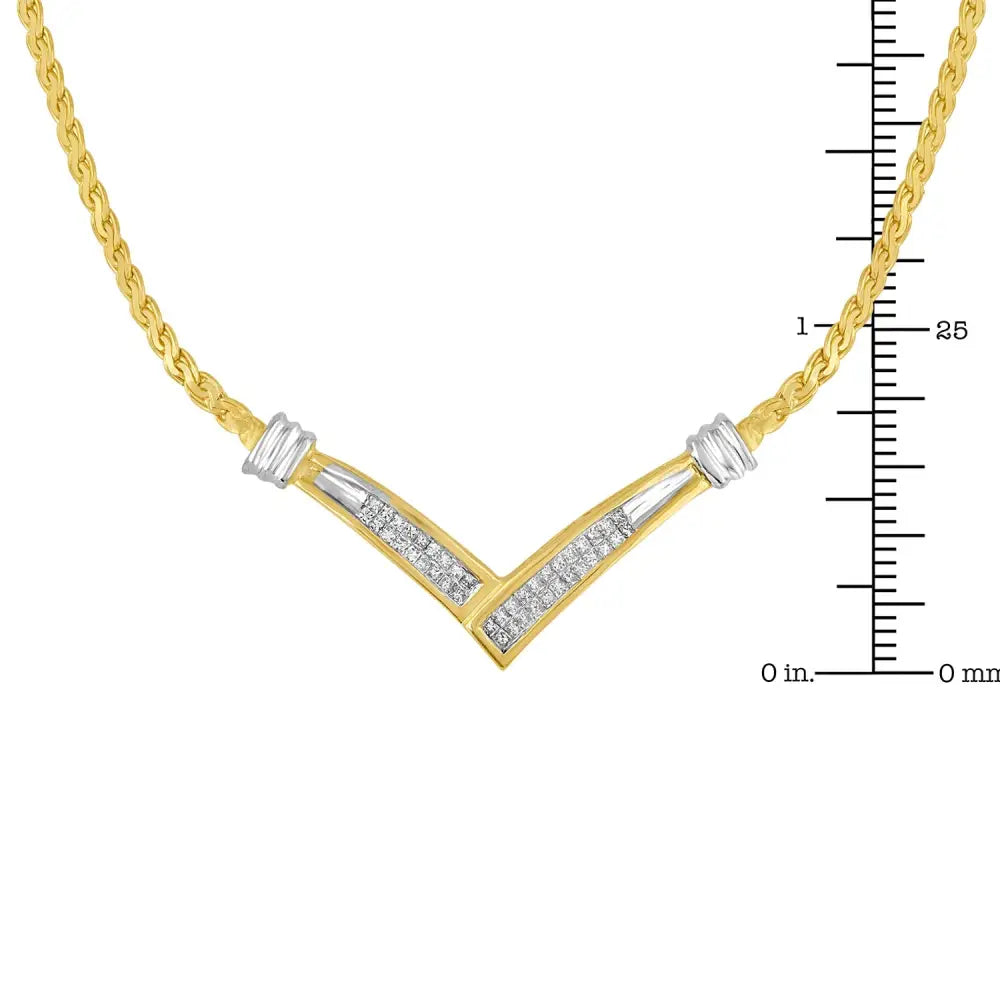 1/2 cttw princess cut diamond v shape two tone 10k gold franco necklace bijoux-nyc direct