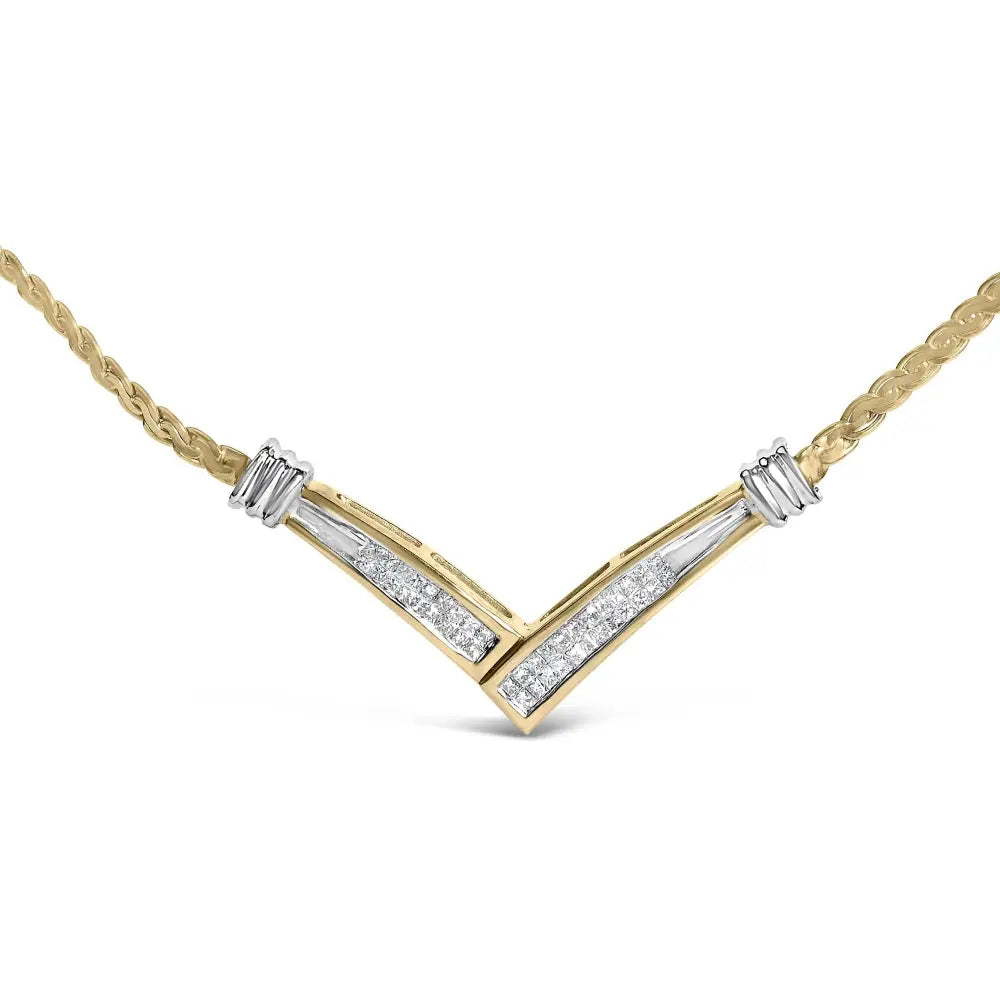 1/2 cttw princess cut diamond v shape two tone 10k gold franco necklace bijoux-nyc direct