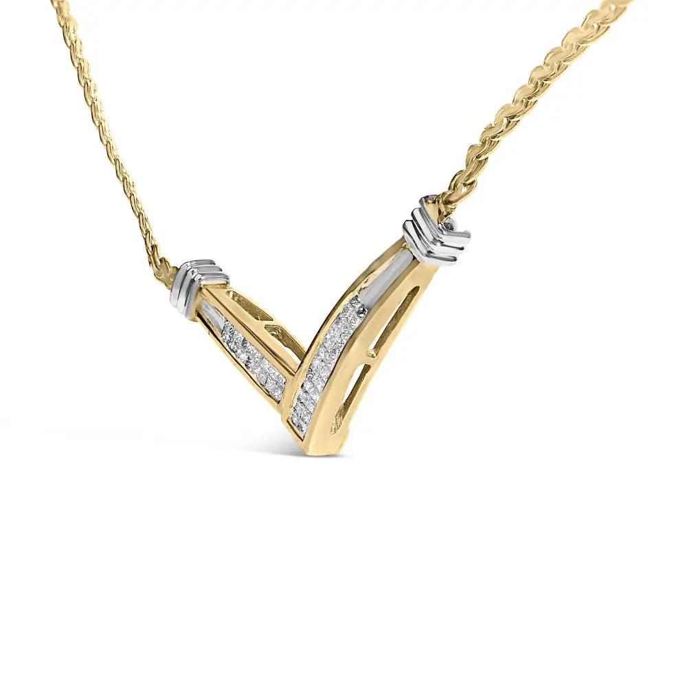 1/2 cttw princess cut diamond v shape two tone 10k gold franco necklace bijoux-nyc direct
