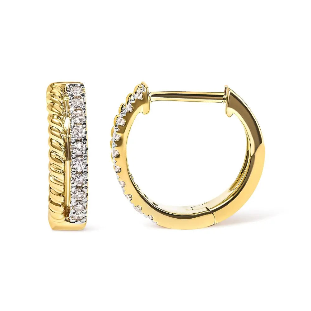 1/10 cttw diamond rope twist huggy hoop earrings in 10k yellow gold bijoux-nyc direct