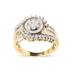 10k yellow gold 1 cttw round and baguette diamond cluster swirl ring bijoux-nyc direct