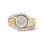 10k yellow gold 1 cttw round and baguette diamond cluster swirl ring bijoux-nyc direct